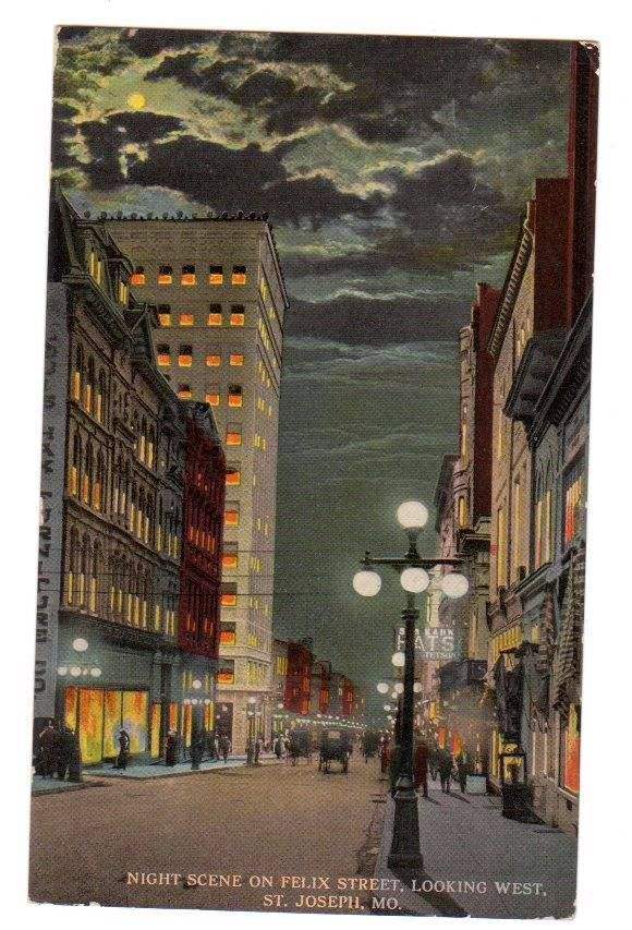 ST JOSEPH MISSOURI 1915 Postcard FELIX STREET at NIGHT