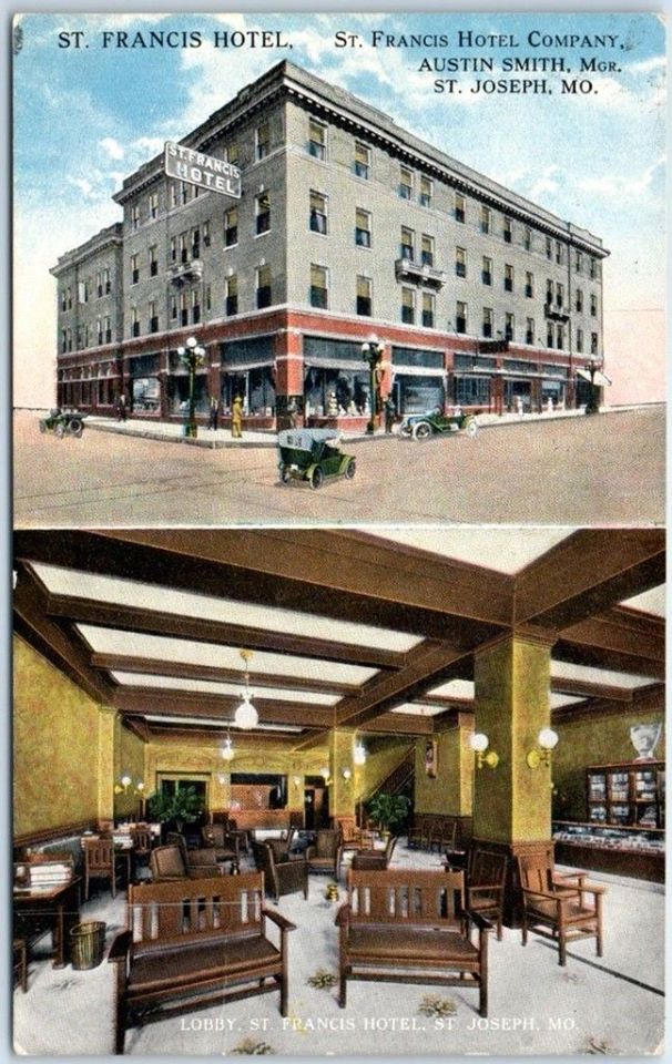 ST. FRANCIS HOTEL NE Corner 6th & Francis. Street & Lobby View 1918
